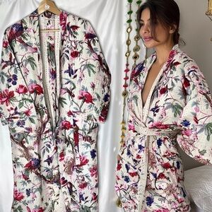 Kantha Robe Jacket Floral Kantha Robe Exotic Bird Lover Warm Gift